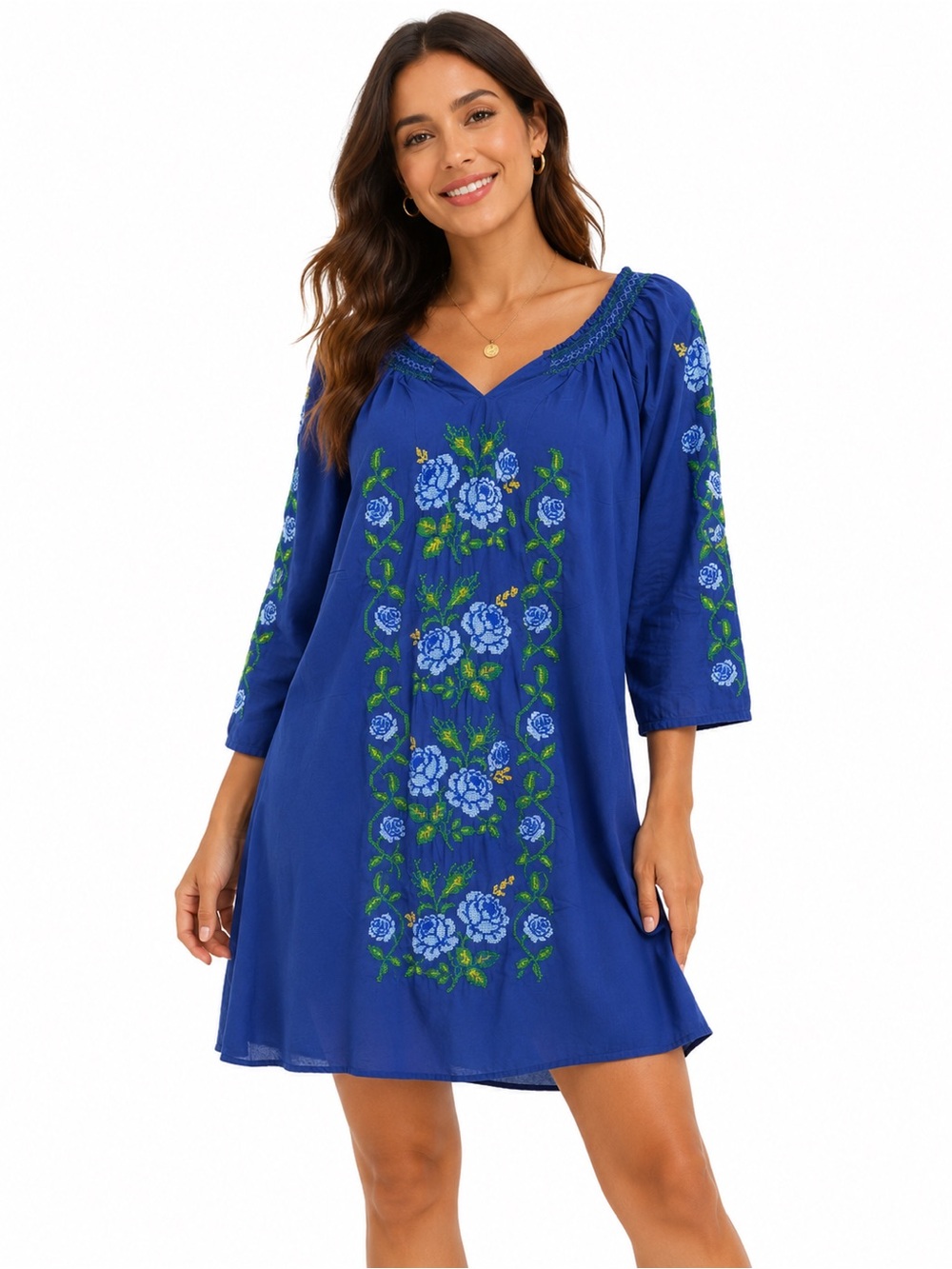 Village Venture Blue Embroidered Tunic Top/Dress NWT